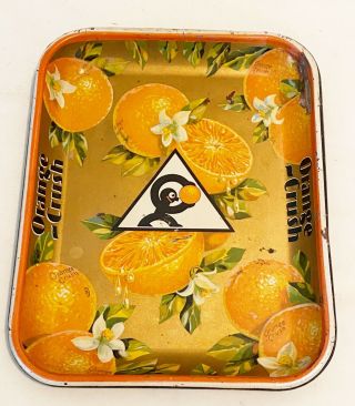 Vintage Orange Crush Soda Pop Metal Tray Sign W/ Crushy & Orange Logo 13x10in