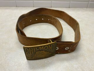 Vintage Philmont Leather Belt Size 38 & Brass Buckle