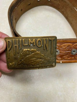 Vintage Philmont Leather Belt Size 38 & Brass Buckle 2