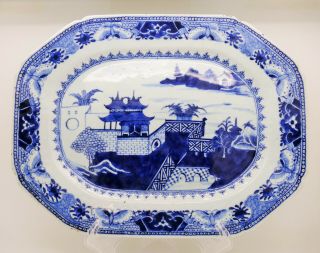 Antique Chinese Porcelain Qianlong Export Blue & White Platter 18th Century