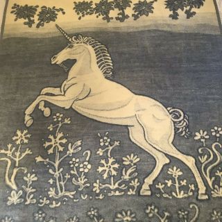 Unicorn Vintage Blanket Deep Pile Acrylic West Germany German Blue Acryl Velours