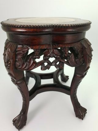 Vintage Chinese Carved Rosewood Plant Stand Marble Top 2