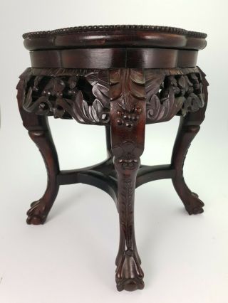 Vintage Chinese Carved Rosewood Plant Stand Marble Top 3