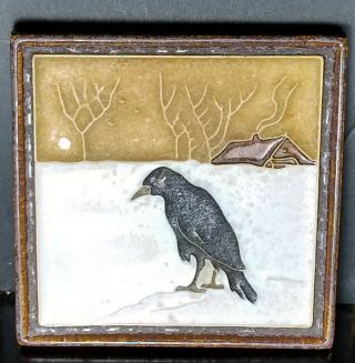 Vintage Delft Porceleyne Fles Cloisonne Tile ☆ Raven " Nevermore " Or Black Crow