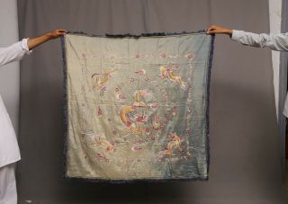 Antique Chinese Qing Dynasty Silk Embroidered Textile Panel Wall Hanging 46x46