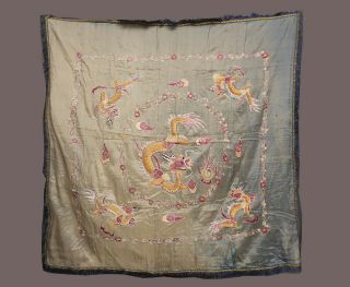 Antique Chinese Qing Dynasty Silk Embroidered textile Panel wall hanging 46X46 2