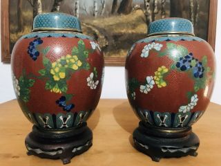Vintage Chinese Cloisonné Floral Enameled Vases,  Early 20th Century