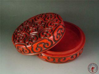 Large Old Chinese Cinnabar Red & Black Lacquer Carved Jar Box Statue Ruyi Images