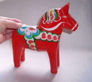 Vintage Large SWEDISH Wooden RED DALA HORSE Hand Crafted By NILS OLSON Folk Art 2