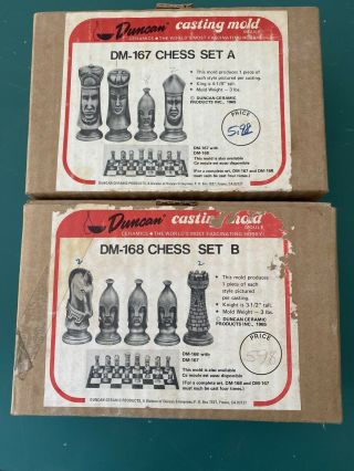 Vintage Duncan Casting Molds Dm - 167 A & Dm - 168 B Chess Set Plaster Slip 60s