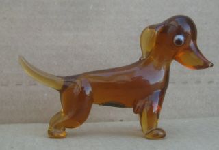 West Germany Dachshund Wiener Dog Hand Blown Art Glass Miniature Figurine 2 - 1/2 "