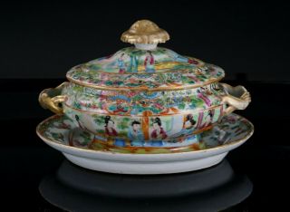 Set Antique Chinese Canton Famille Rose Porcelain Tureen And Plate 19thc Qing A