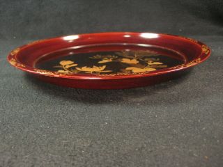 ANTIQUE 140 yr old JAPANESE WOODEN LACQUER FLORAL KASHIZARA APPETIZER PLATE 2
