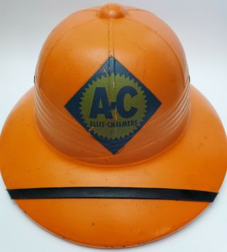Vintage Allis Chalmers Pith Helmet Orange Ac Sun Hat Farm Equipment Collectible