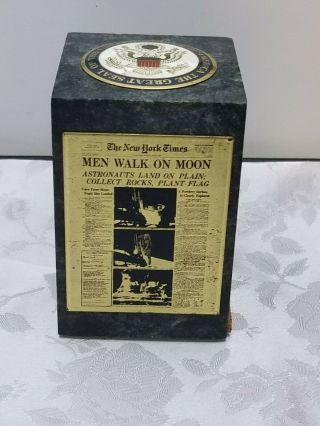 Vintage York Times Men Walk On Moon Memory Marble Bicentennial Paperweight