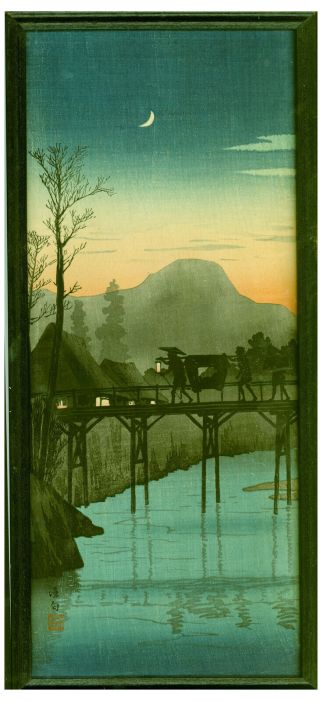 Takahashi Shotei Japanese Woodblock Print - Evening Glow At Sakawa Bridge