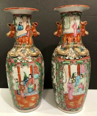 Antique Chinese Famille Rose Medallion Porcelain Vases Pair W/ Mandarin Figures