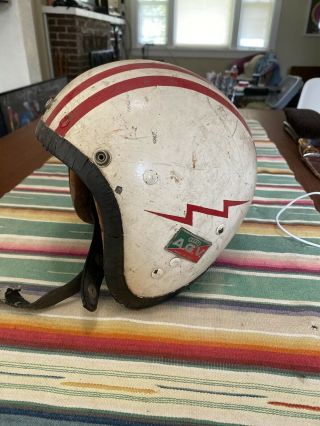 Vintage Agv Valenza Motorcycle Helmet - Late 1960s Great Patina Lightning Bolts