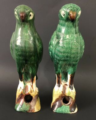 Chinese Green Glazed Ceramic Parrots
