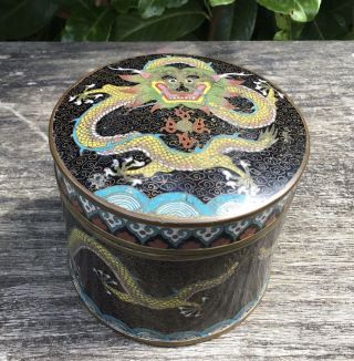 Old Vintage Antique Chinese Cloisonne Round Box Dragon Decoration
