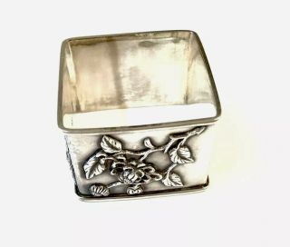 Antique Chinese Silver Square Dragon Bamboo Napkin Ring Stamped 34g 3