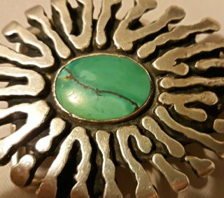 Vintage Native American Turquoise Sterling Silver Belt Buckle Signed 109 Grams 3