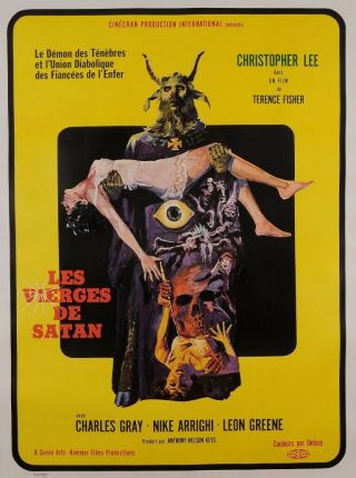 Vintage French Horror Movie Poster For " Les Vierges De Satan " 1968