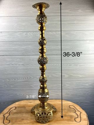 Vintage Antique Brass Candle Holder Filigree Tall 36 - 3/8”