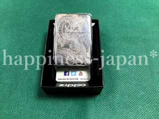 Zippo Oil Lighter Dragon Silver Brass Japanese Style Etching Regular Base F/S 3