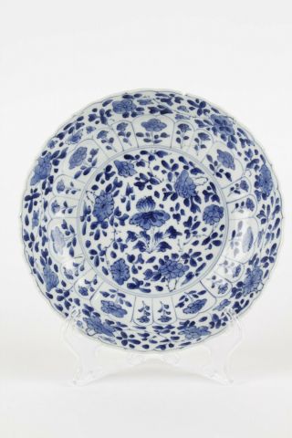 Antique Chinese plate,  Kangxi,  18th Century blue and white porcelain,  marked shell 2