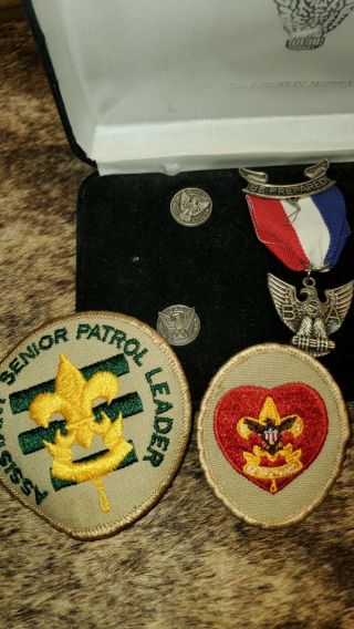 Vintage Boy Scouts " Be Prepared " Eagle Medal W/ribbon Bsa Esd Cufflinks 2 Badges