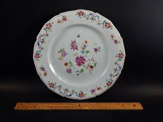 Antique Chinese Export Famille Rose Porcelain Plate Shaped Rim 18th C Qing