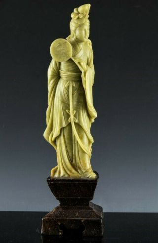 Large Antique Chinese Carved Soapstone Immortal Female Attendant Figure Carving