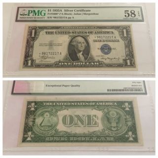 Vintage Pmg Star $1 Silver Certificate 1935 - A Washington One Dollar Bill 58 Epq