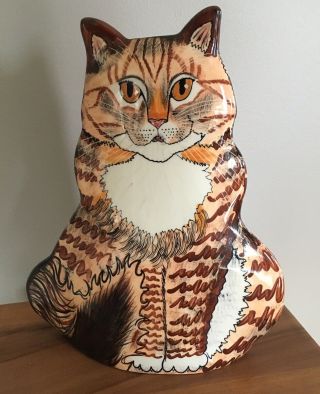 2001 Cat By Nina Lyman Ceramic Cat Vase Big Orange Striped Cat For Cat Lovers