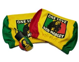 Bob Marley Rasta Mini Banner Boxing Gloves Ganga Weed W/ Jamaica Headrest Cover