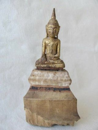Antique Thai / Southeast Asian Seated Wood Buddha Figure From Thailand