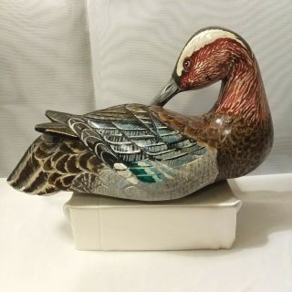 Vintage Garganey Male Wood Decoy 9 " Signed Hand Carved And Painted Atura