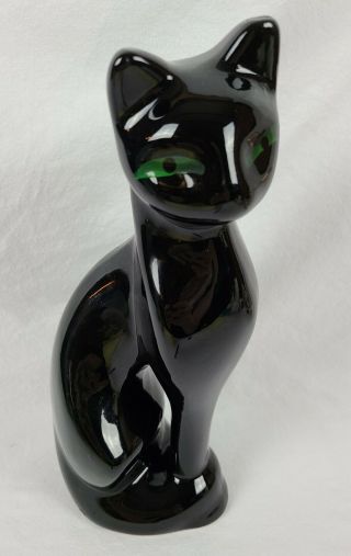 Vintage Black Cat With Green Eyes Figurine Art Deco Figure Statue 10 "