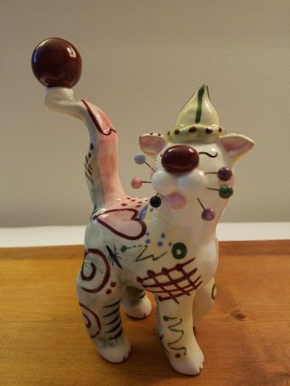 Whimsiclay Amy Lacombe 2003 Cat With Hat And Ball Annaco Creations 24270