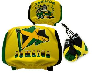 Jamaica Boxing Glove Banner Flag Window Mirror W/ Jamaican Car Headrest Cover