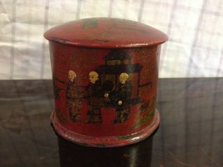 Antique Japanese Likely Meiji Period Red Lacquered Box W/ Figural Decoration