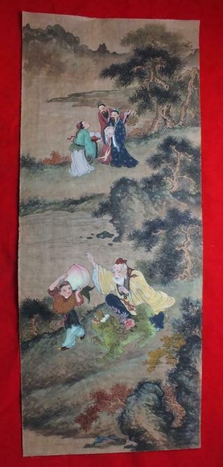 Antique Chinese Watercolour Painting,  Green Dragon,  Wise Man,  Offering (33)