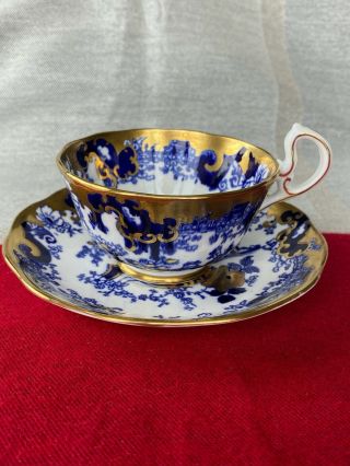 Vintage Royal Albert Teacup & Saucer Pagoda Cobalt Blue Heavy Gold