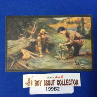Boy Scout Vintage Postcard The Build Of Fire Without Matches