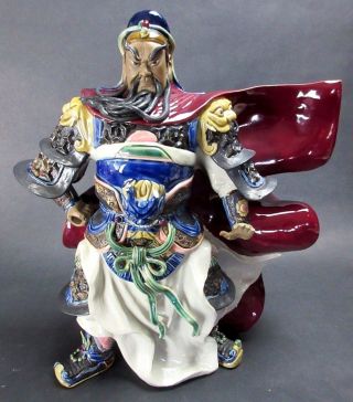 Vintage Chinese Asian 14 " Clay Handmade Guan Gong Yu Warrior God Statue Figural