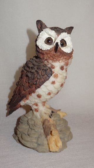 Vintage Owl Sitting On Branch Rocks Figurine Resin Brown White Gray China 4 "