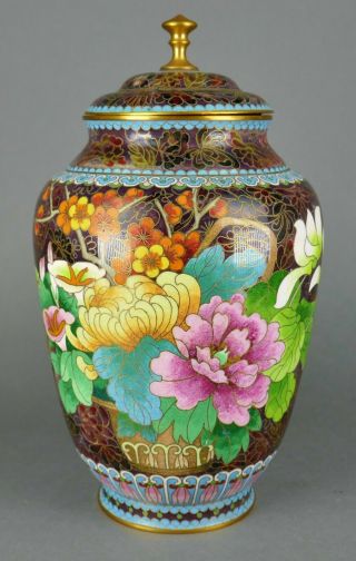 Fine Vtg Chinese Jingfa Cloisonne Enamel Floral Lidded Jar