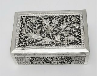 Antique Chinese Export Sterling Silver Box Cricket Cage Reticulated W Flowers