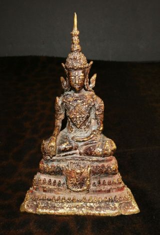 An Elegant Antique Gilded Bronze Rattanakosin Buddha 9 1/2 " H X 6 " W 19th C.  Siam